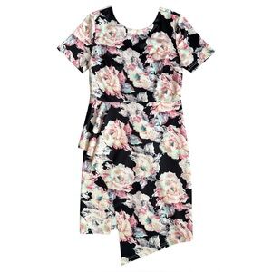 Angeleye London Dress Floral Print Peplum Overlay U-Back Zip Closure